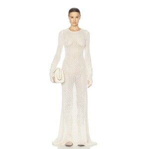 Helsa Tatum Dress Size S Ivory Open Knit Semi Sheer Maxi Long Sleeve Clean Girl